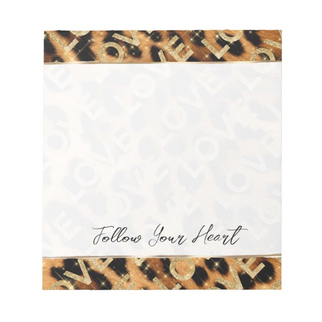 Bloc-note Girly Leopard Gold Étincelle Amour (Devant)