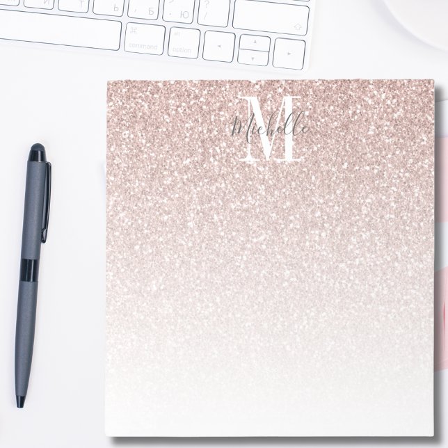 Bloc-note Girly Rose Gold Blush Pink Glitter Monogram Name (Créateur téléchargé)