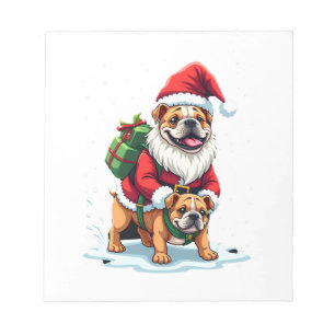 Bloc-note Gnome chevauchant un bouledogue anglais Noël Xmas