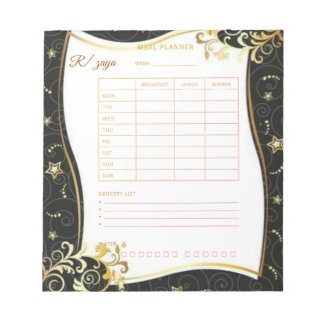Bloc-note Gold Black floral meal planner Watercolor & White