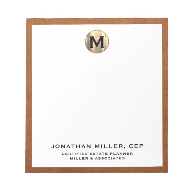 Bloc-note Gold Initial professionnel de luxe (Devant)