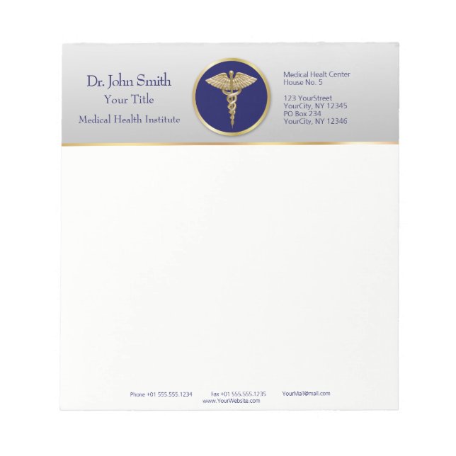 Bloc-note Gold Professional Médicale Caduceus Blue (Devant)