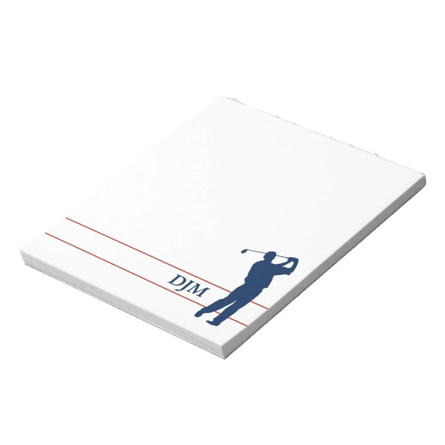 Bloc-note Golfeur de silhouette de bleu marine de monogramme (Tourné)