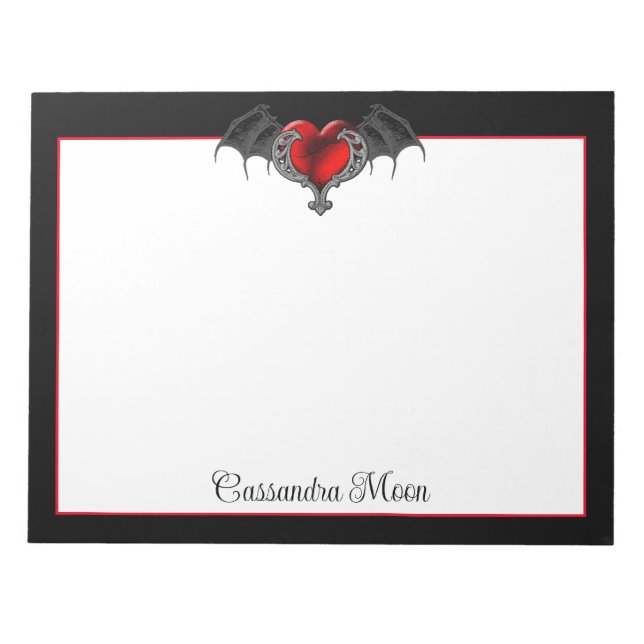 Bloc-note Goth Heart with Bat Wings Personnalisé (Devant)