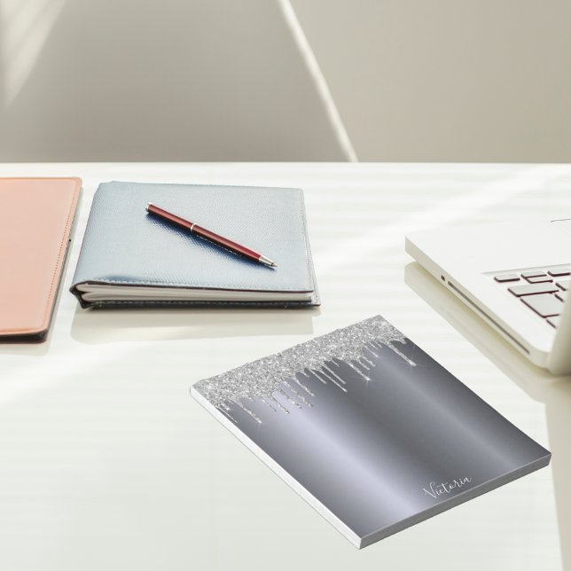 Bloc-note Gouttes de paillettes d'argent nom (Créateur téléchargé)