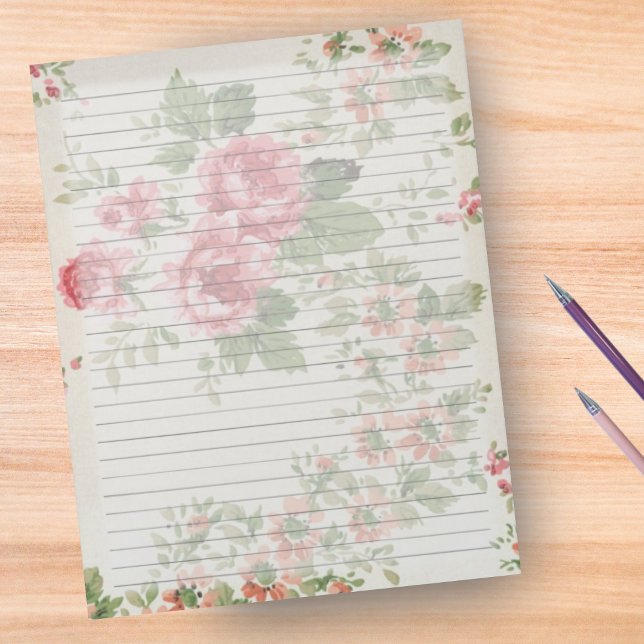 Bloc-note Grand Roses victoriens rétro au milieu du siècle (Créateur téléchargé)