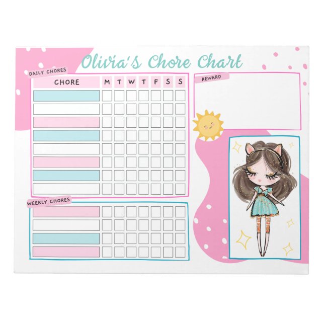 Bloc-note Graphique de récompenses pour les filles de routin (Devant)