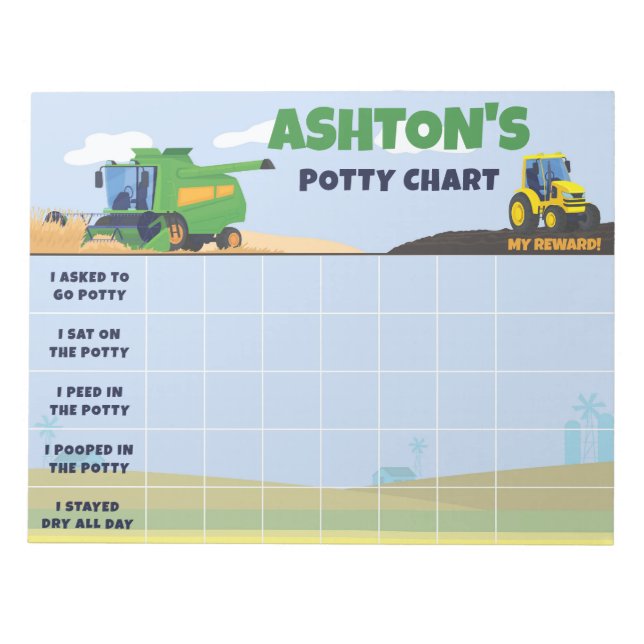 Bloc-note Graphique Potty Tractor de batterie Nom et tâches  (Devant)