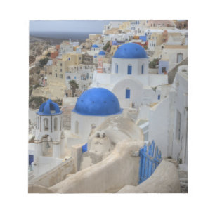 Bloc-note Grèce, Santorin. Clocher et dômes bleus de 3