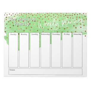 Bloc-note Green Brushstroke Gold Confetti Planificateur hebd
