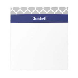 Bloc-note Gris Blanc Marocain #5 Bleu Marine Monogramme Nom