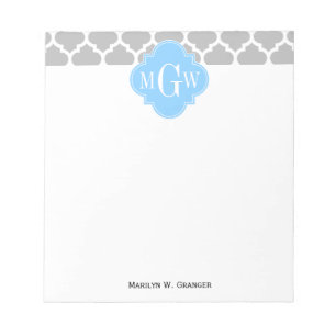 Bloc-note Gris Blanc Marocain #5 Ciel Bleu 3 Monogramme init