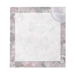 Bloc-note Gris rose, grandes fleurs design
