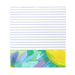 Bloc-note Gros bleu marron peint aquarelle Fleurs Lined