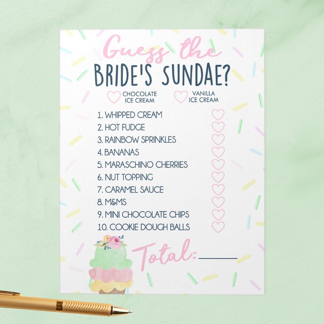 Bloc-note Guess Bride's Sundae Ice Cream Shower Game Pack (Guess the Bride's Sundae Scooped Up Bridal Shower Game Pack of 40 Answer Sheets)