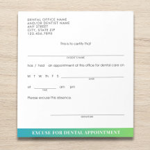 Guide d'excuses moderne Slip Dental Nomination per
