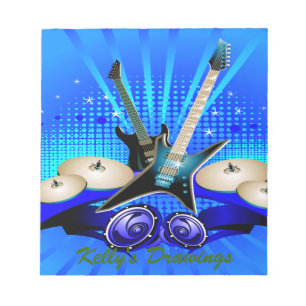 Bloc-note Guitares électriques bleues, tambours et haut-parl