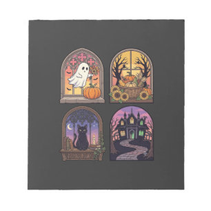 Bloc-note Halloween Gothique Fenêtre Fantôme Citrouille Chat