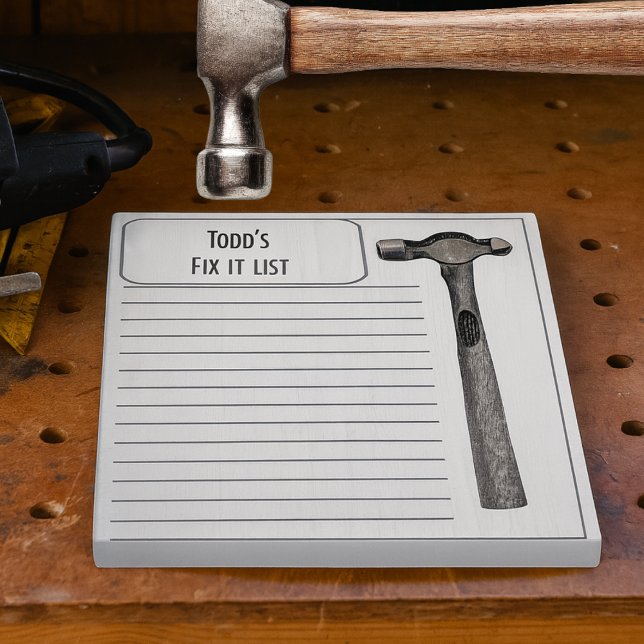 Bloc-note Hammer It Out Fixer It Chore List Monogramme (Personalized fix-it list notepad with hammer graphic, perfect for tasks, projects, and handy reminde)