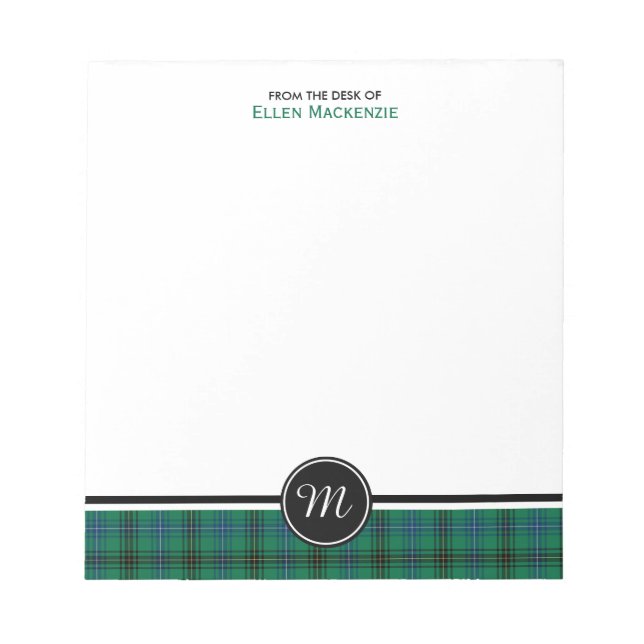 Bloc-note Henderson Clan vert et bleu Tartan Monogramme (Devant)