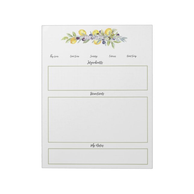 Bloc-note Herbes Citrons Botanique Non alignés Recette Pages (Tourné)