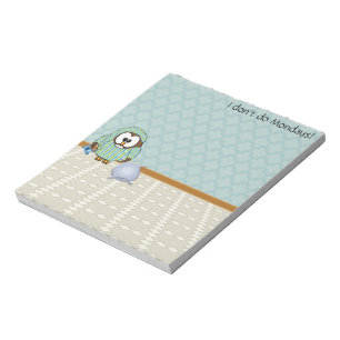 Bloc-note hibou paresseux - je ne fais pas le lundi !