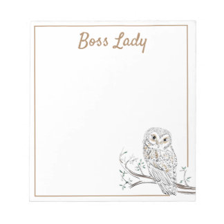 Bloc-note Hibou sur branche Dame patronesse blanche ou votre