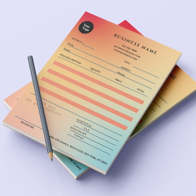 Bloc-note Holographique Dégradé Merci de facture d'entrepris (Holographic Gradient Business Invoice Thank You Notepad)