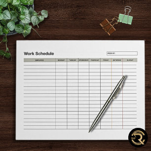 Bloc-note Horaire de travail des employés