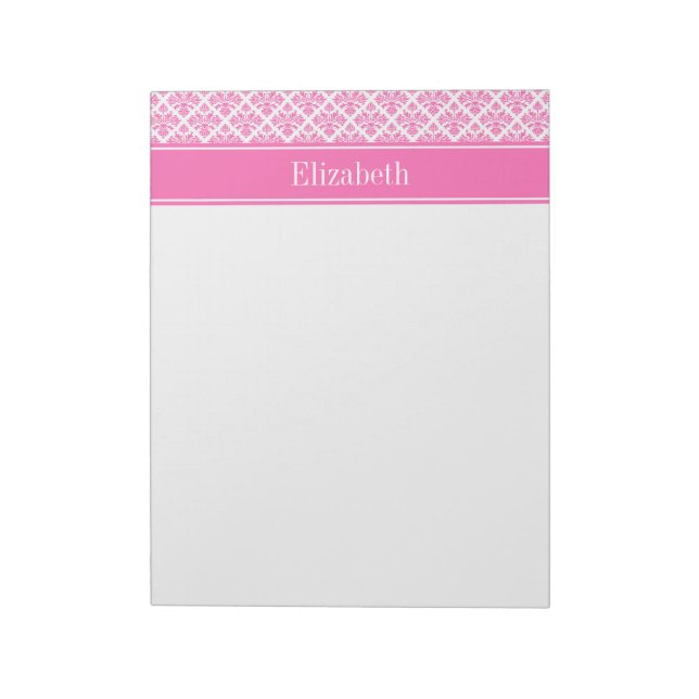 Bloc-note Hot Pink 2 Wht Damask #3 Hot Pink Nom Monogram (Tourné)