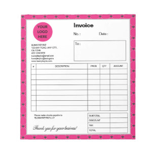 Bloc-note Hot Pink Black Plaid Company Business Invoice