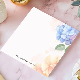 Bloc-note Hydrangea Bleue et Rose Fleurie Nom Personnalisé