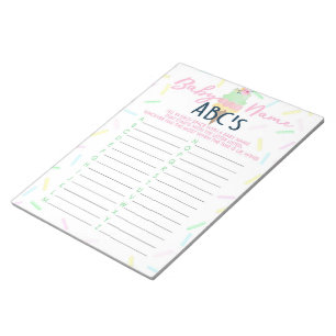 Bloc-note Ice Cream Baby shower ABC Baby Name Game Pack