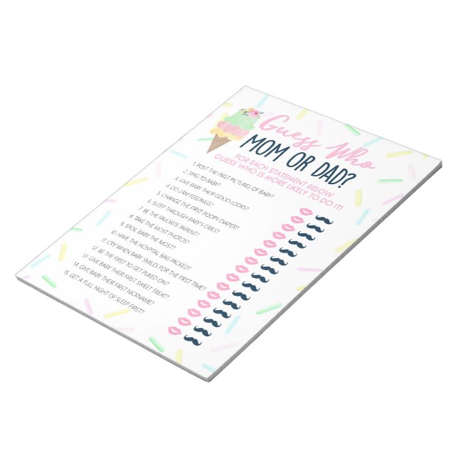 Bloc-note Ice Cream Devine Qui Baby shower Game Pack (Incliné)