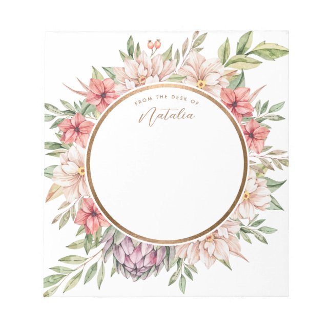 Bloc-note Ile tropicale Pastel Floral Personnalisé (Devant)