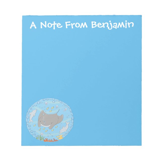 Bloc-note Illustration d'une mignonne raie manta et de bulle (Devant)