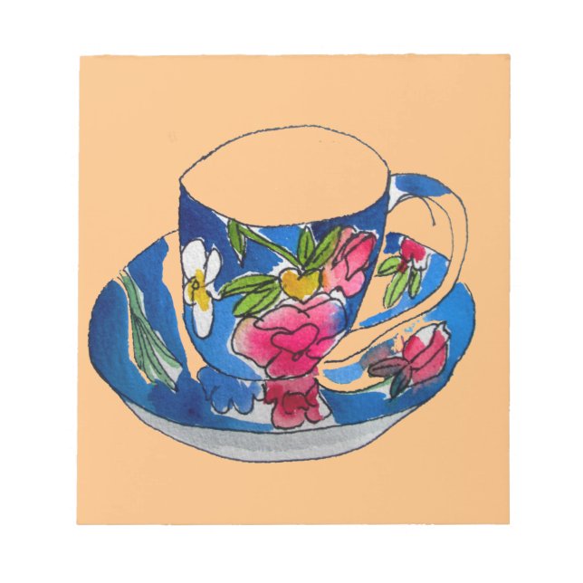 Bloc-note illustration originale de l'aquarelle Teacups vint (Devant)