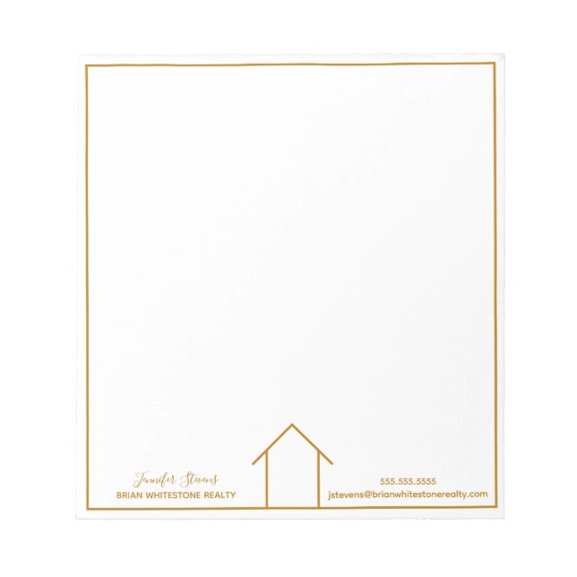 Bloc-note Immobilier Maison Simple Chic Or Personnalisé Real (Devant)