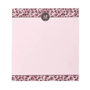 Bloc-note Impression d'animal à léopard rose avec monogramme