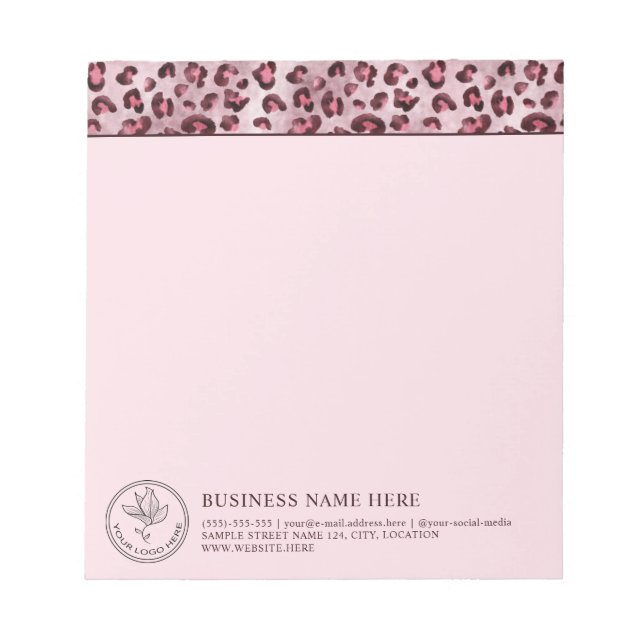 Bloc-note Impression léopard rose avec votre logo et informa (Devant)