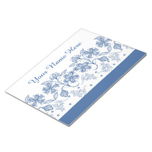 Bloc-note Indigo bleu personnalisé sur la bordure florale bl