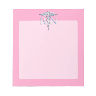 Bloc-note Infirmière inscrite RN Caduceus sur Décor rose cla