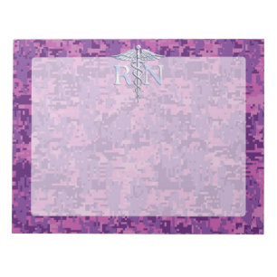 Bloc-note Infirmière inscrite RN Silver Caduceus sur Camo Ro