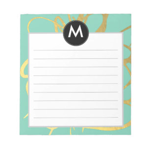 Bloc-note Initiale de monogramme de traçages d'or et de