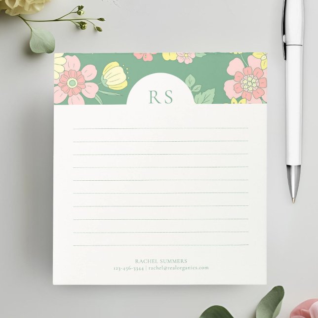 Bloc-note Initiales contemporaines Boho Floral Linal (Créateur téléchargé)