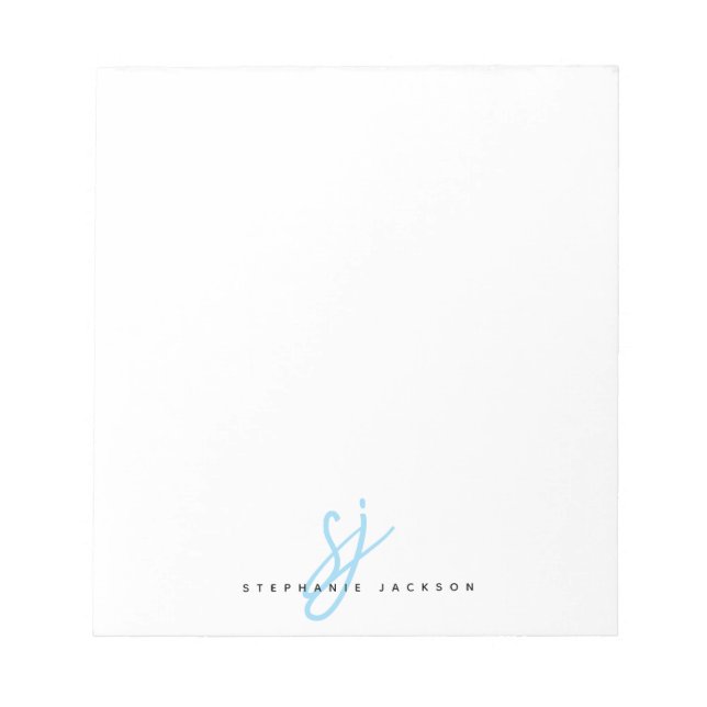 Bloc-note Initiales de monogramme en script bleu clair (Devant)