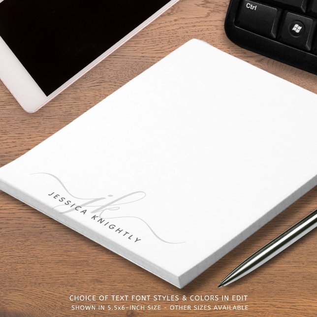 Bloc-note Initiales du monogramme de script moderne gris min (Créateur téléchargé)