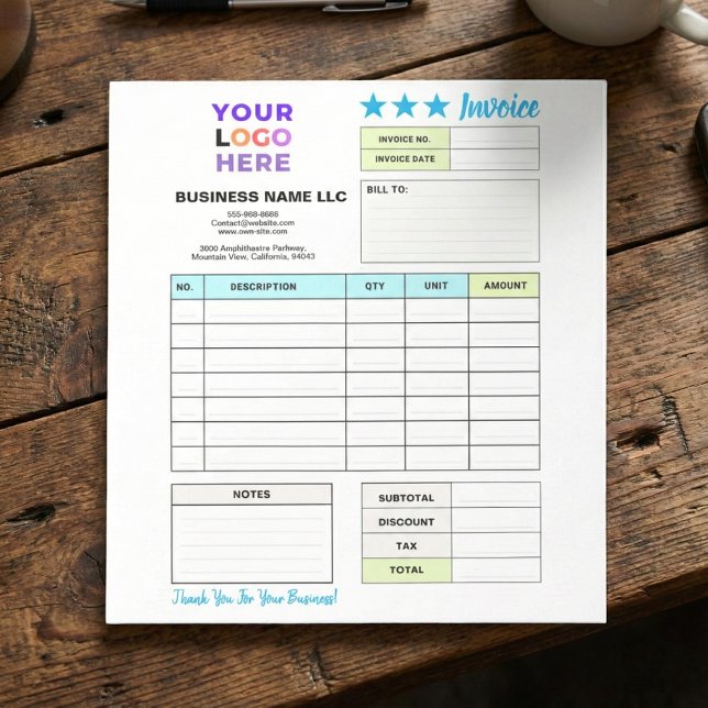 Bloc-note Invoice Sales Receipt Form | Custom Business Logo (personalized order forms, small business stationery)