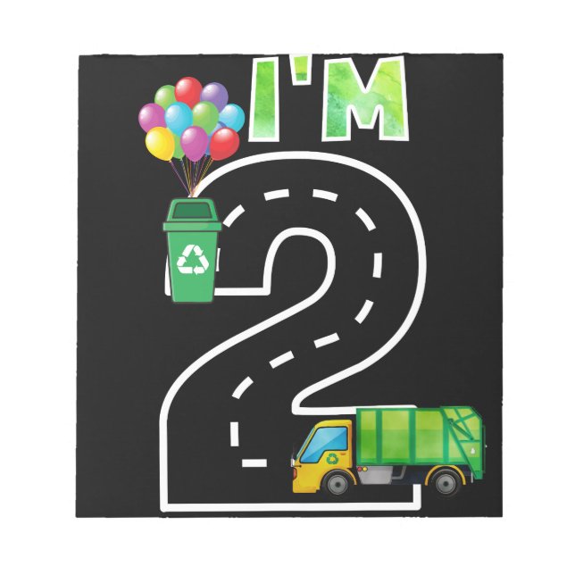 Bloc-note J'ai 2 ans Anniversaire Garbage Truck (Devant)