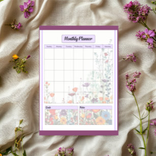 Bloc-note Jardin Violet en Fleur _ Planificateur Mensuel